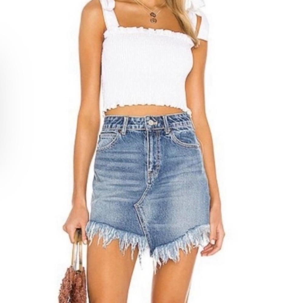 Free People Bailey Fringe Denim Mini Skirt